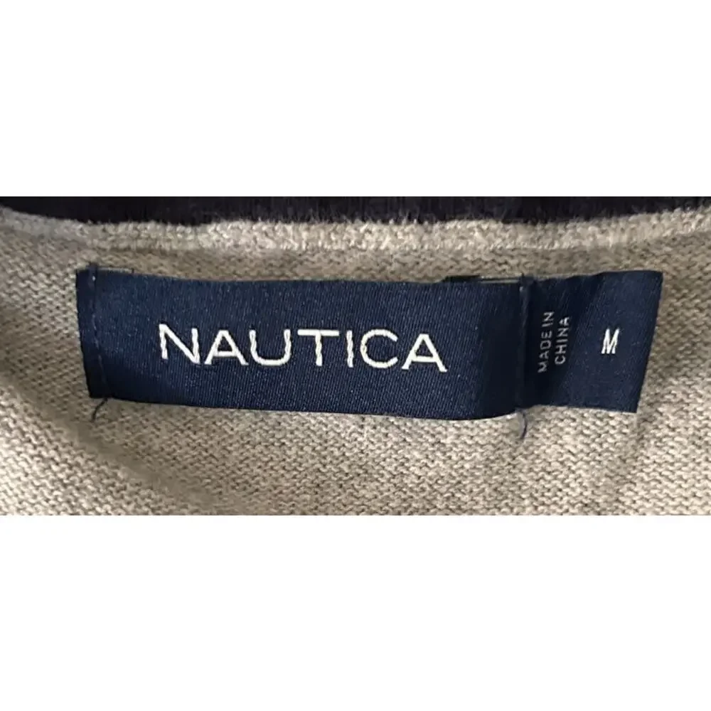 Nautica Gray & Navy Blue 1/4 Zip Cotton Logo Sweater Men's Medium